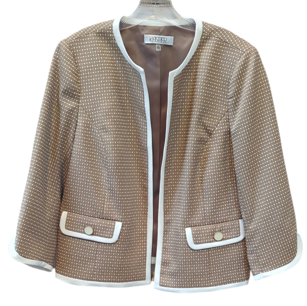 Kasper, Tan And Cream Dotted Open Blazer/Jacket . NWT Sz 12